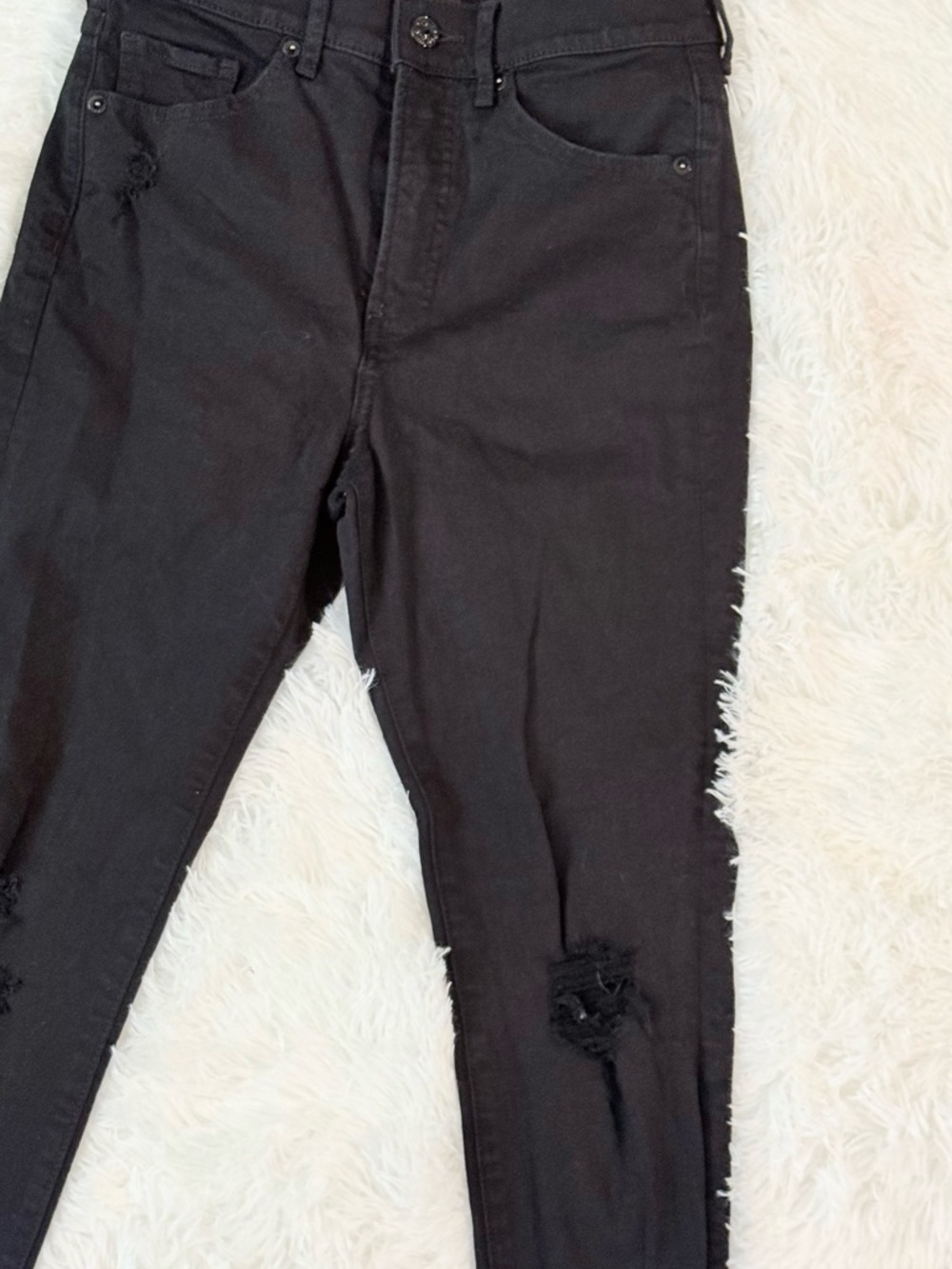 Express Jeans Skinny High Rise 2S Black Distressed Raw Hem Denim 26x25 - Picture 2 of 6